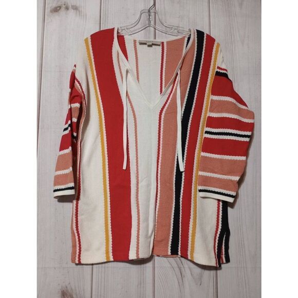 Ann Taylor Loft Shirt Ladies Extra Small Tunic Cream Red Peach V-Neck Long Sleev - Picture 1 of 7